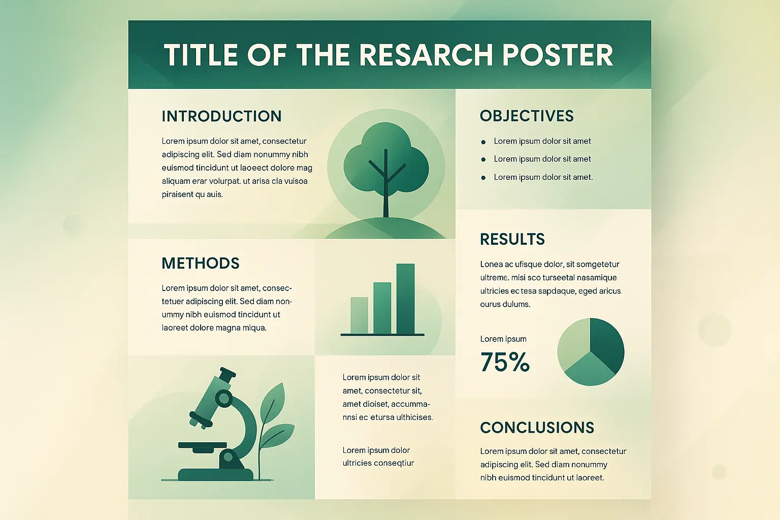 Modern science Research Poster template with microscope and test tubes