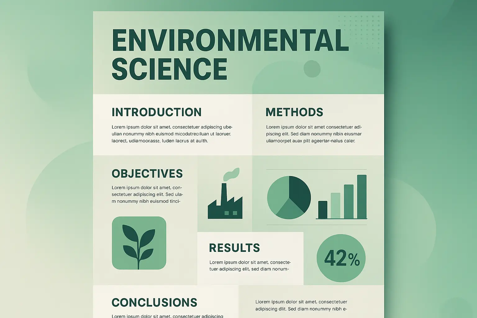 Colorful Research Poster template with four academic subject panels