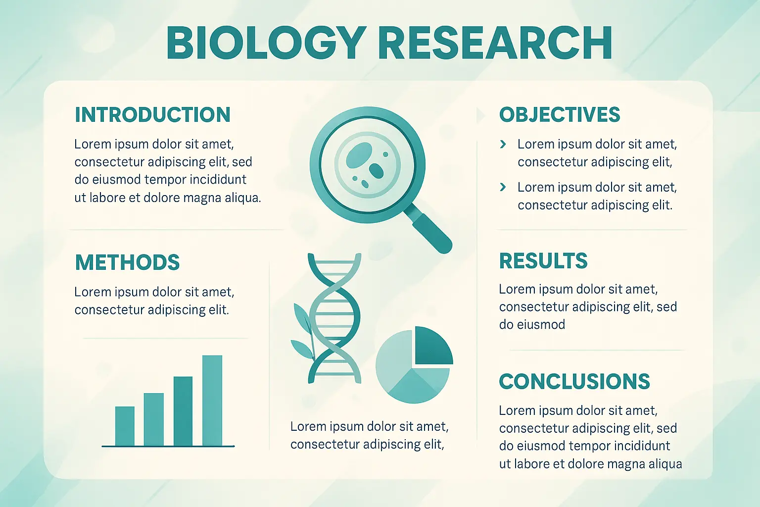 Research Poster template with clean layout, teal accents, and data visualizations