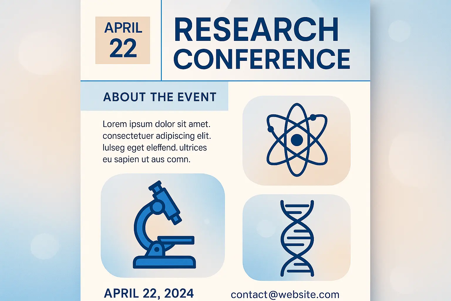 Modern science-themed Research Poster template with icons and bold title