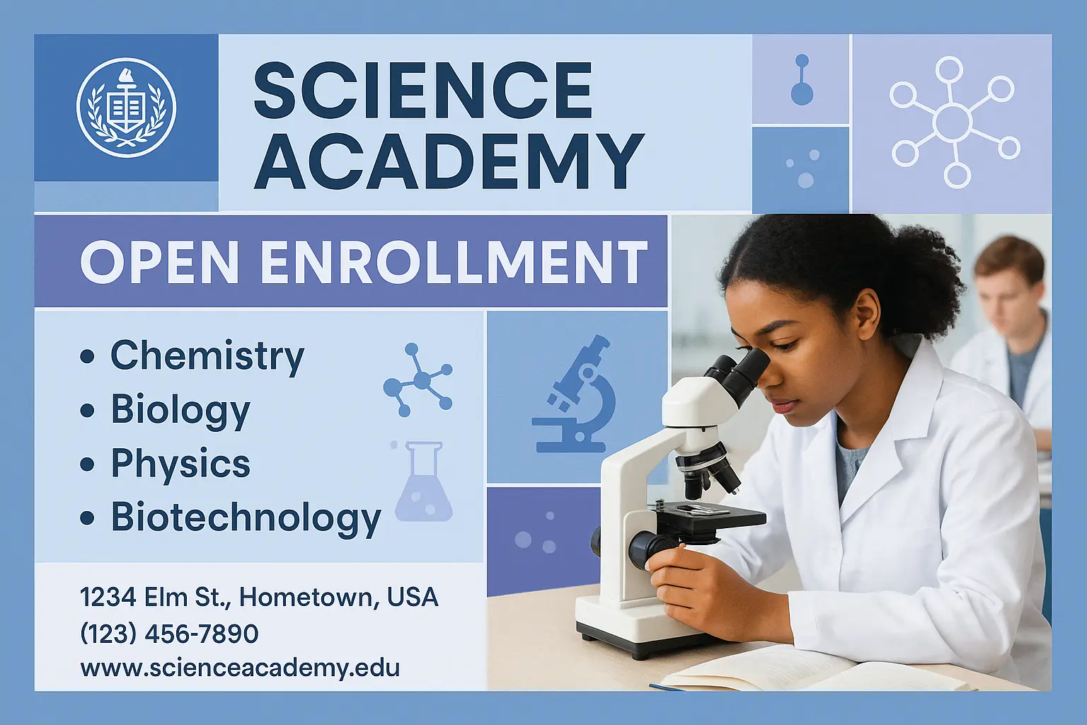 Colorful Research Poster template with four academic subject panels