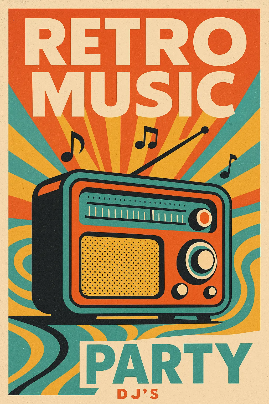 Retro Poster template with vintage radio and vibrant typography