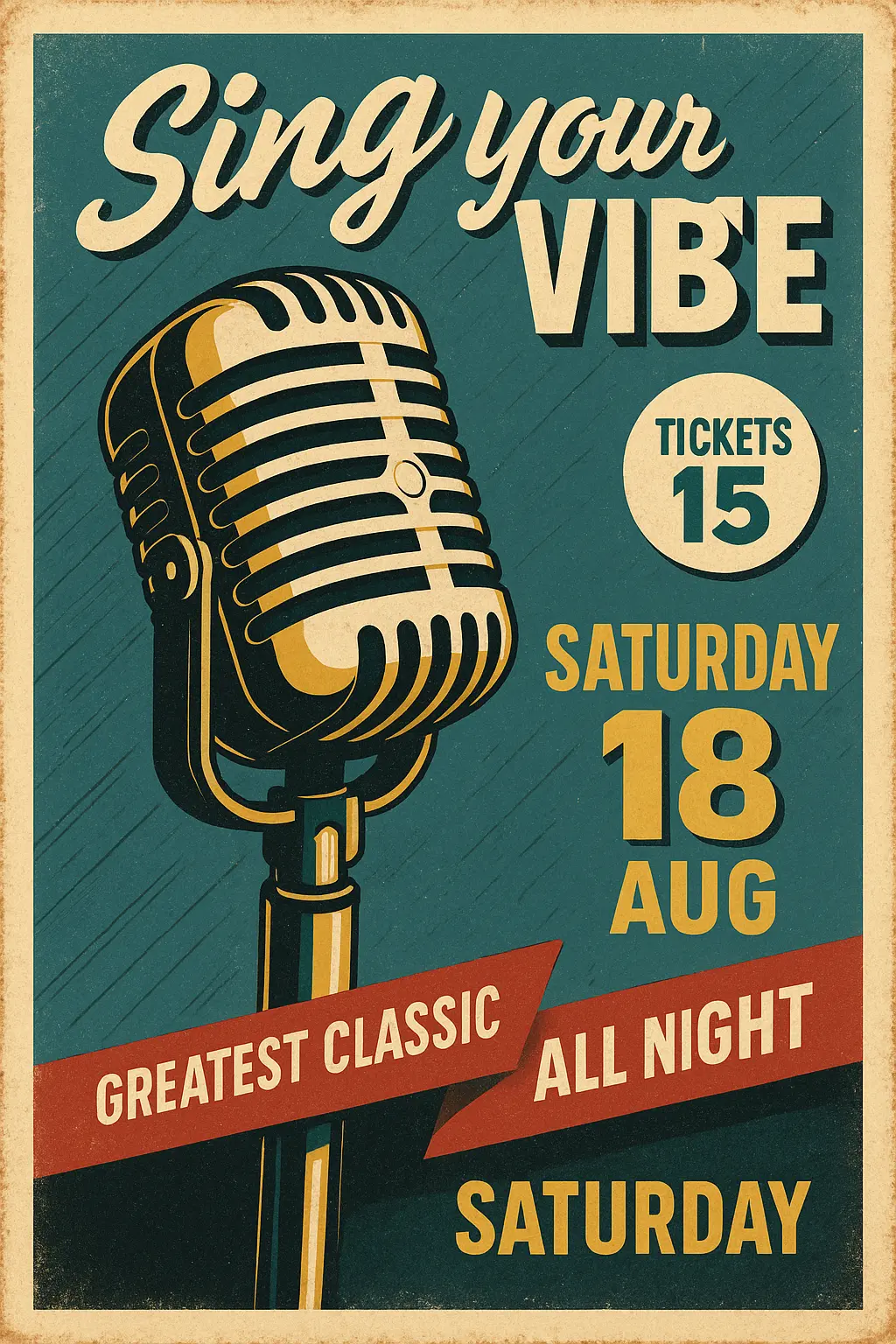 Retro Poster template with vintage mic and bold karaoke theme