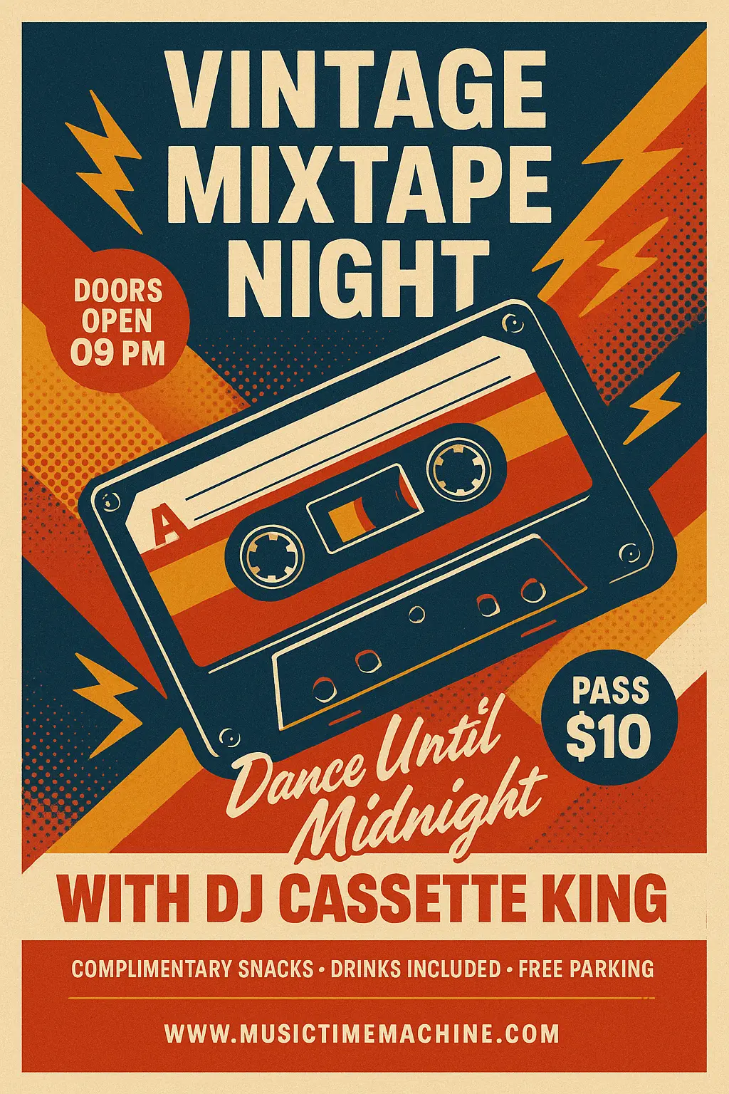 Retro Poster template featuring cassette tape and 80s party theme