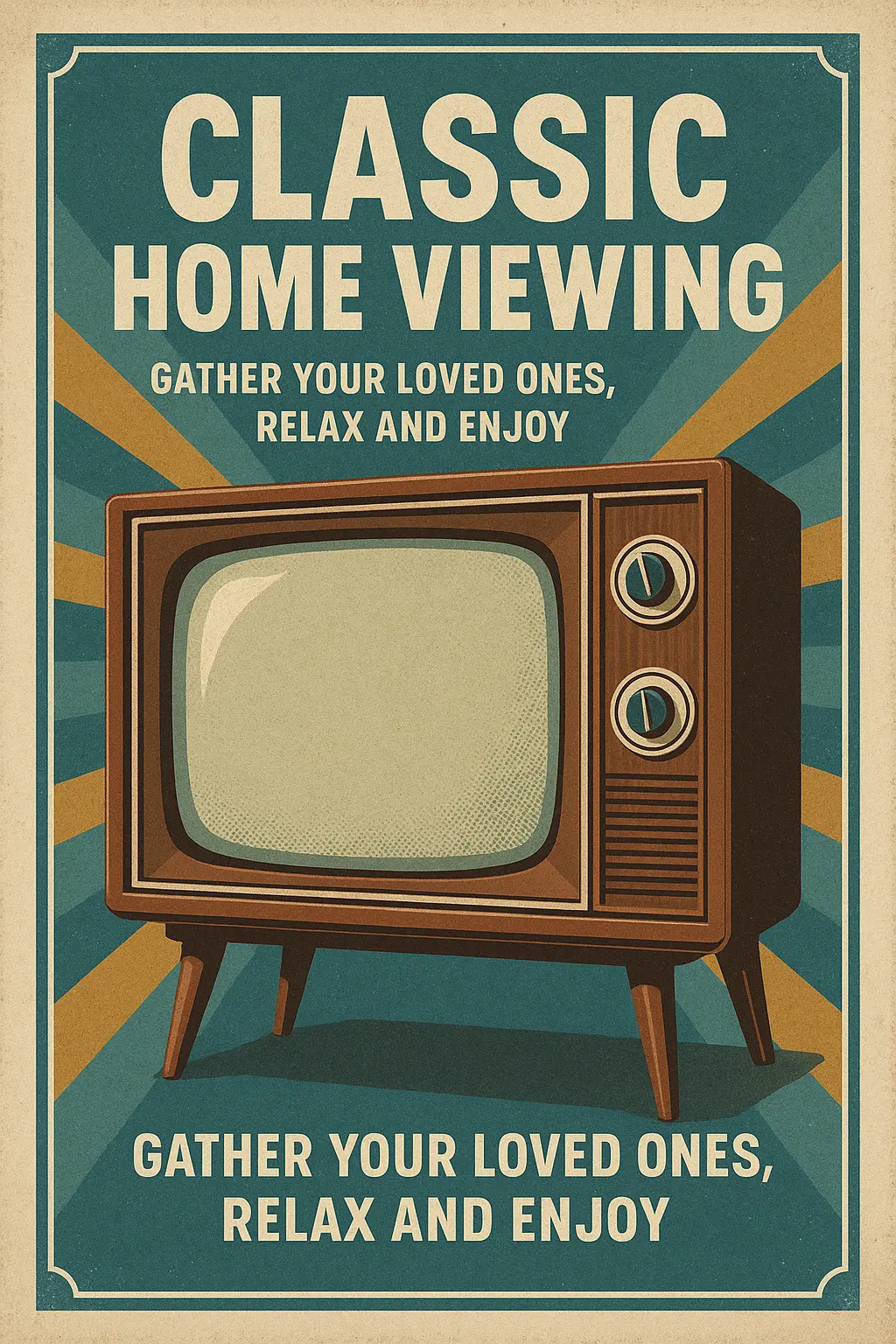 Retro Poster template featuring an old TV with sunburst design