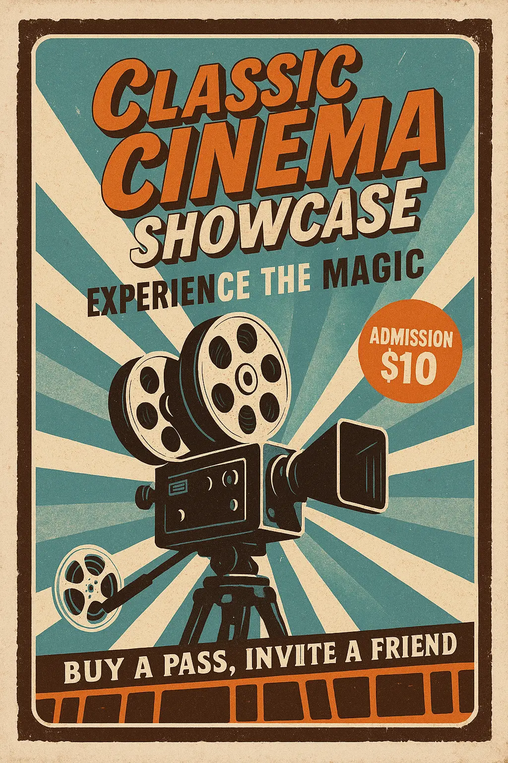 Retro Poster template with vintage film camera and bold rays