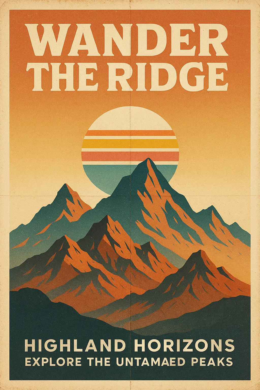 Retro Poster template with vintage mountains and sunset