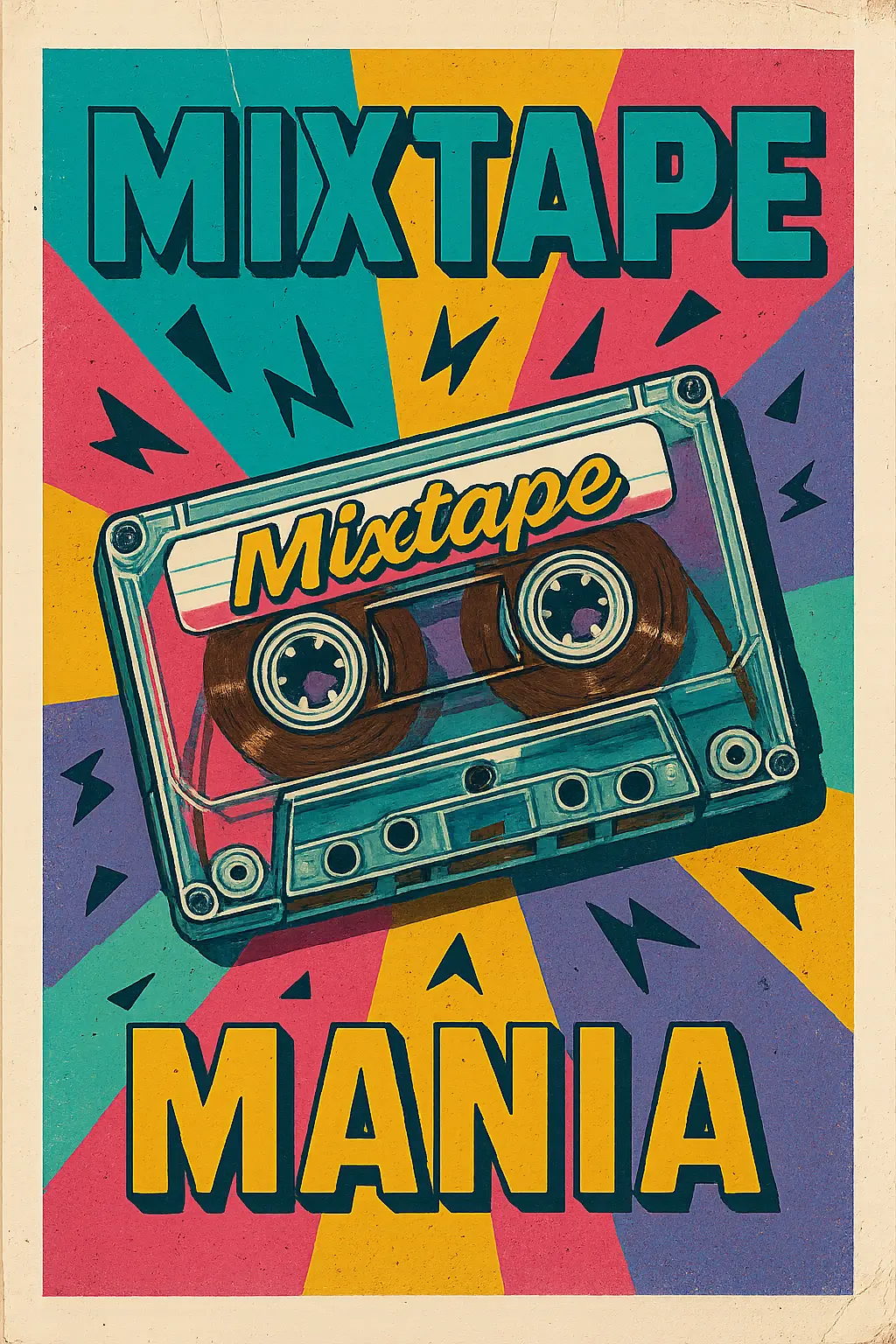 Retro Poster template with 90s mixtape and colorful design