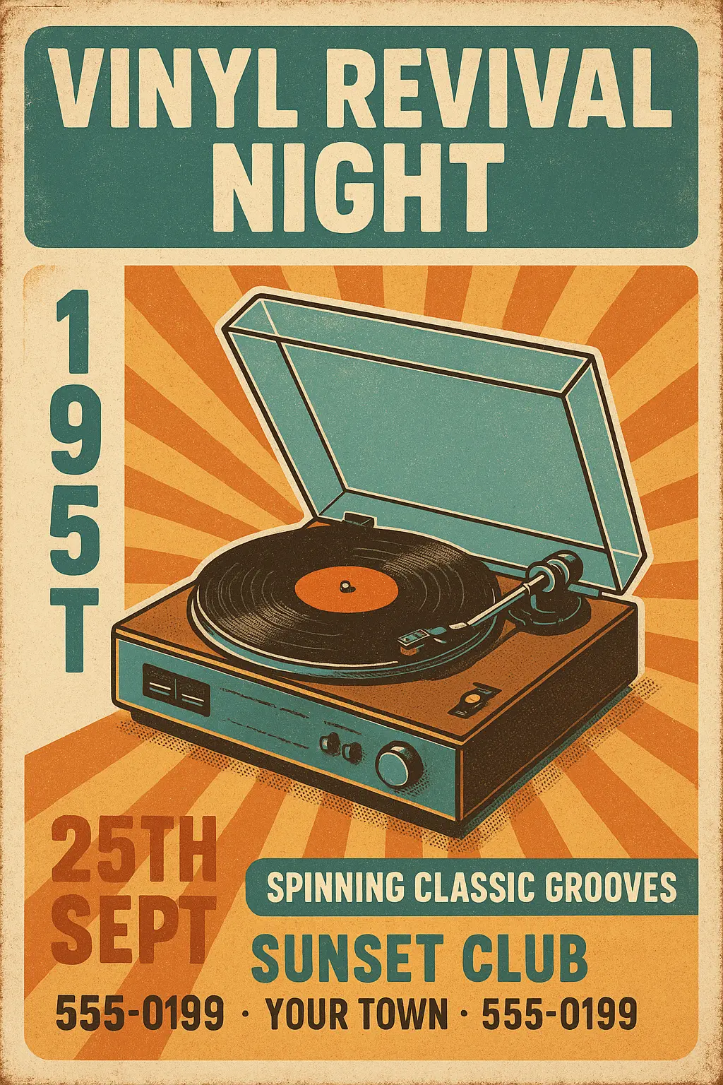 Retro Poster template with vintage turntable and bold typography