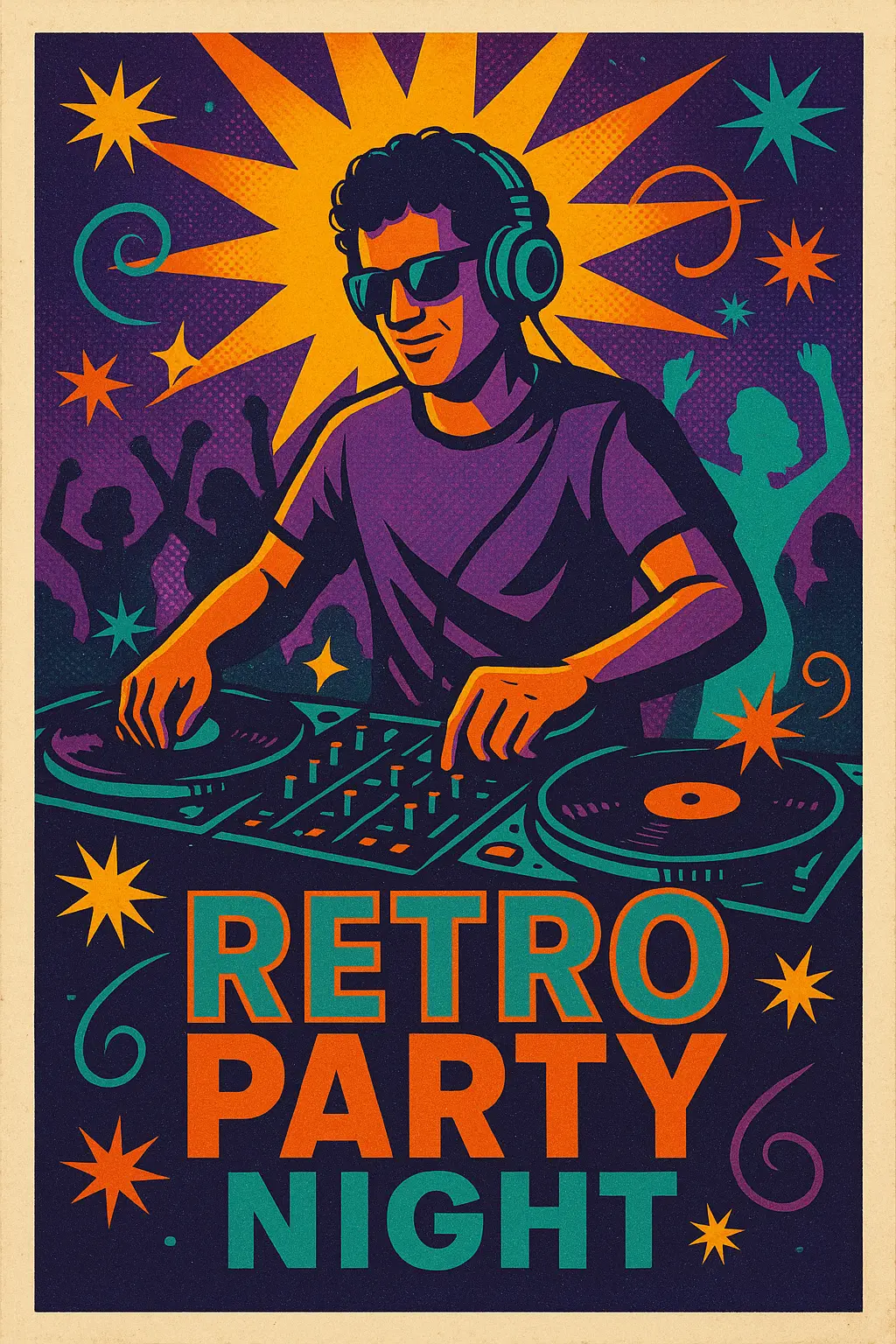 Retro Poster template for a vibrant 80s themed DJ night