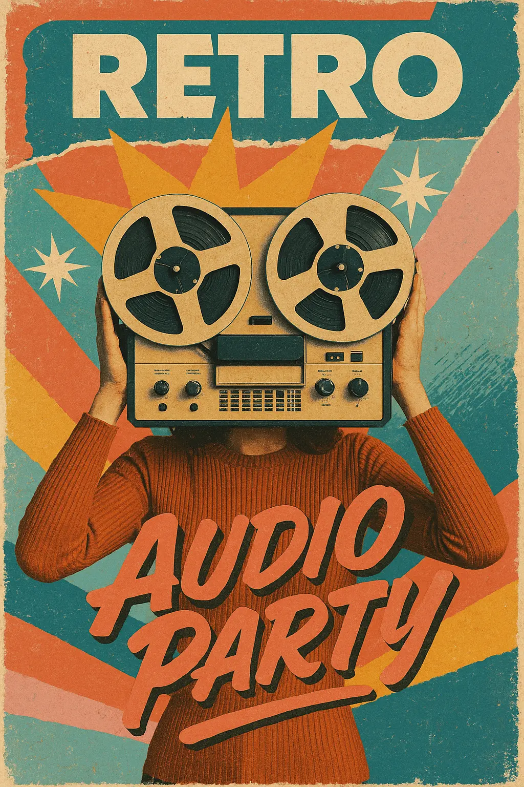 Retro Poster template with vintage tape recorder and bold colors