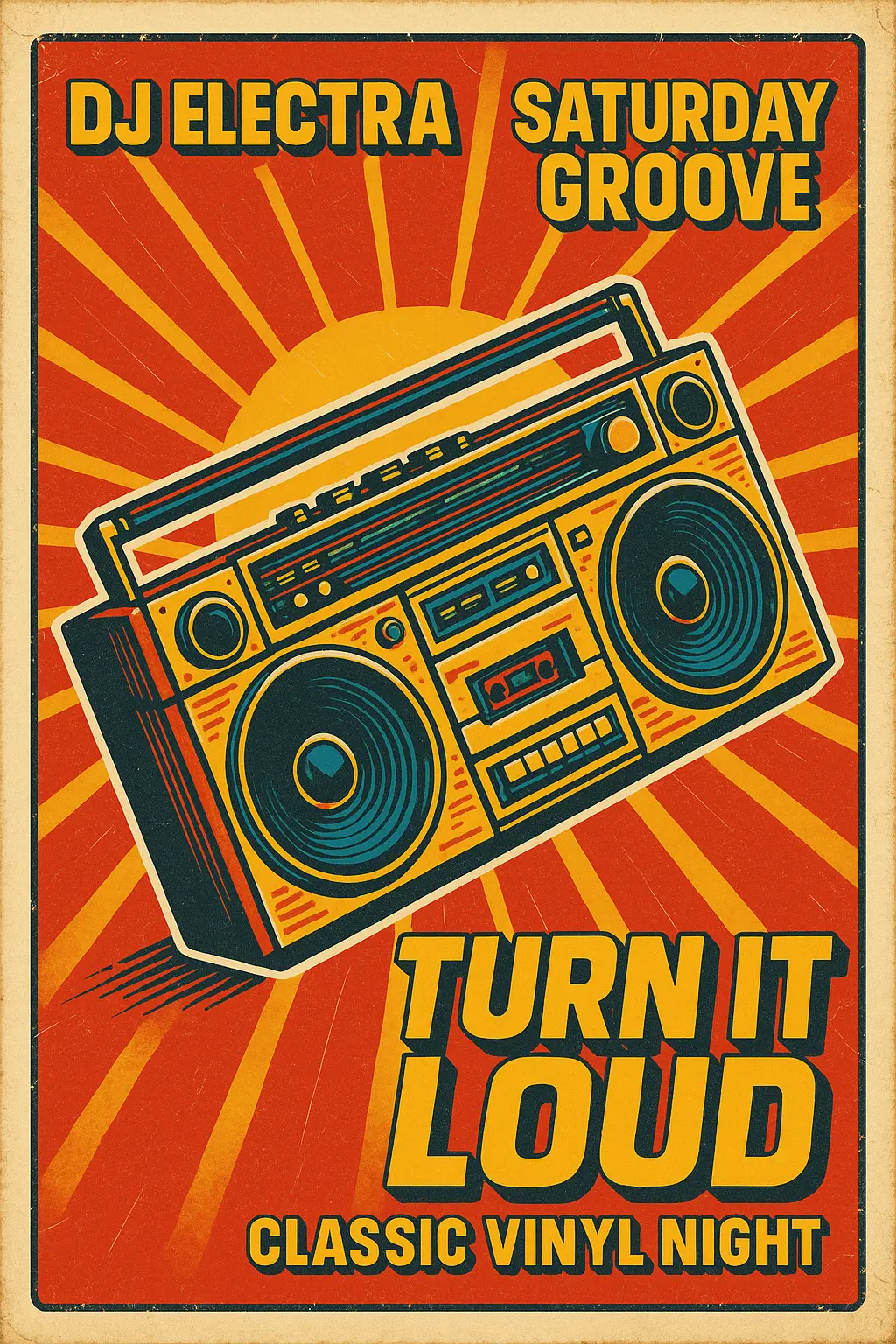 Retro Poster template with 80s boombox and bold typography