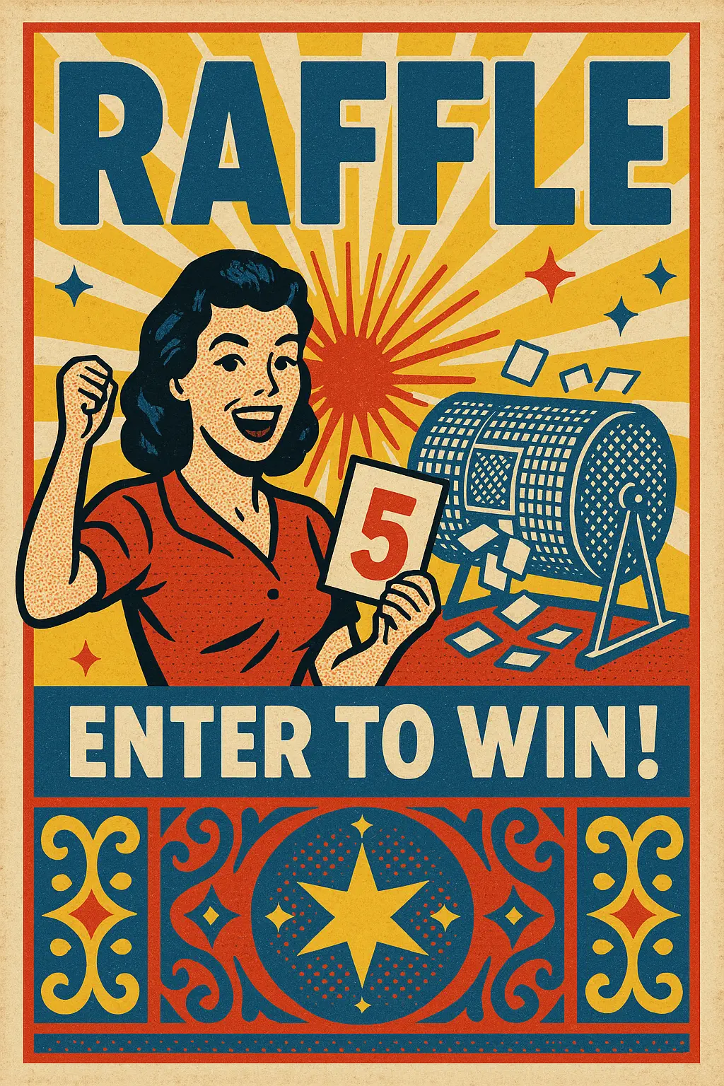 Retro Poster template featuring a raffle event with bold typography