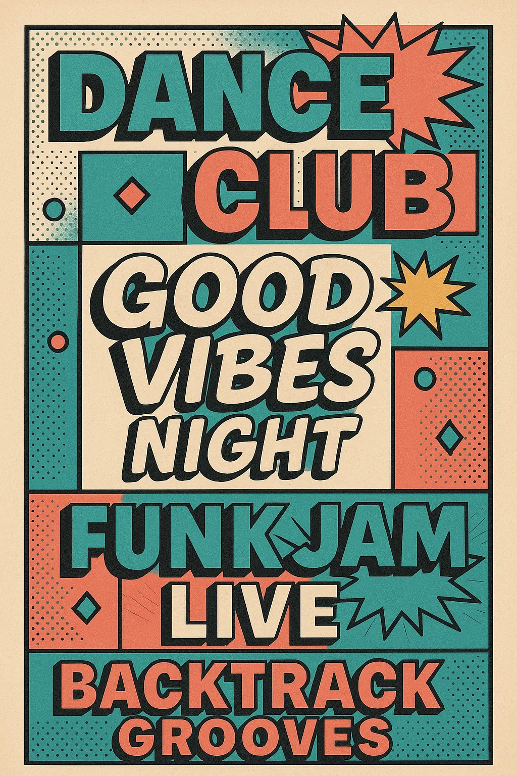 Retro Poster template with vibrant 80s-style party graphics