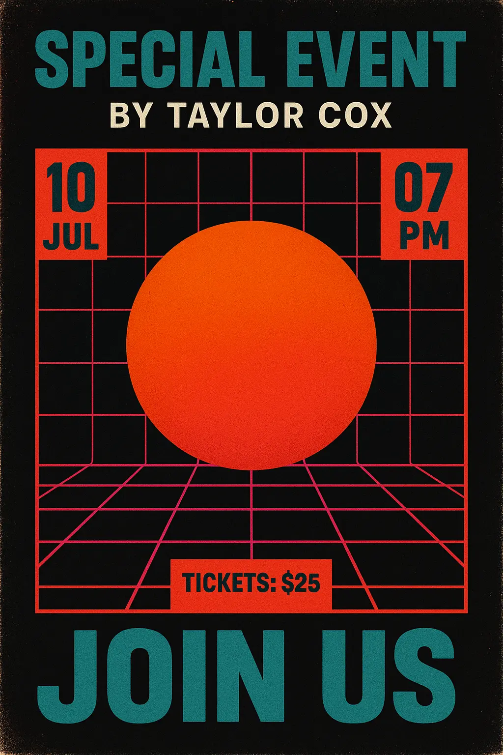 Retro Poster template featuring geometric design with neon accents.