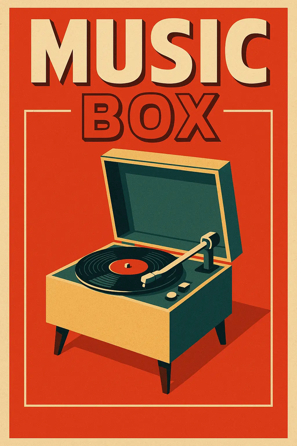 Retro Poster template featuring vintage music box with vinyl record