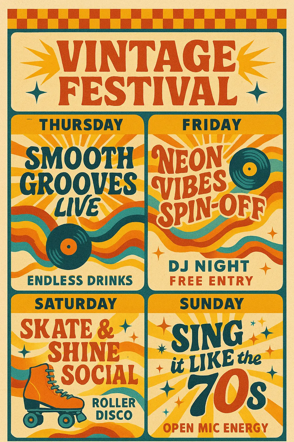 Retro Poster template with four themed music and party events