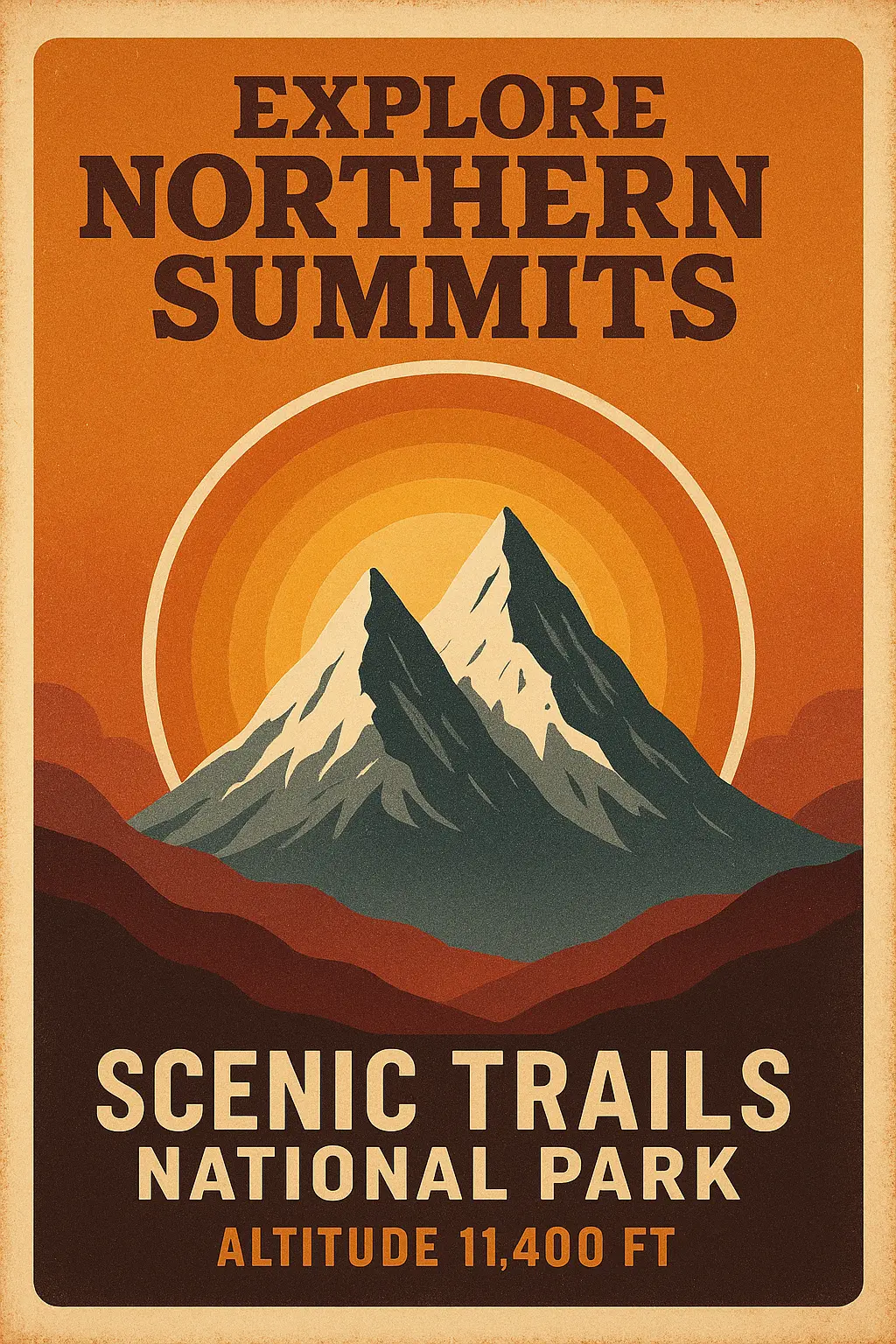 Retro Poster template with vintage mountain scene and bold typography