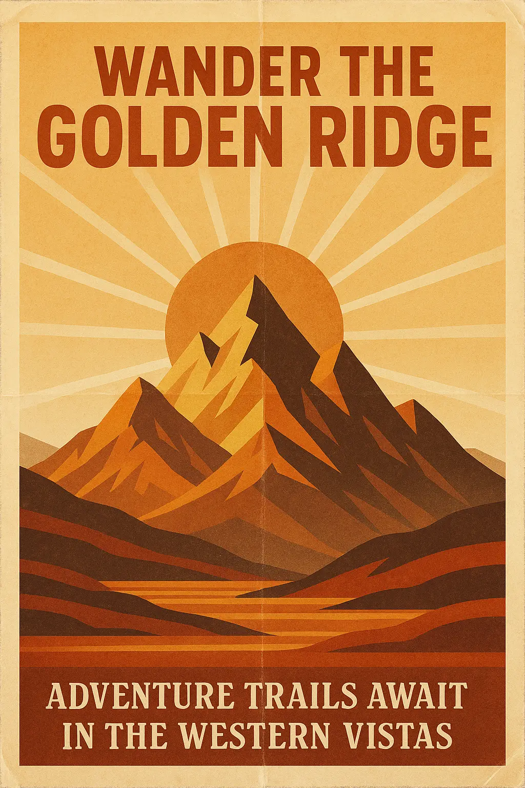 Retro Poster template of 70s mountain travel design