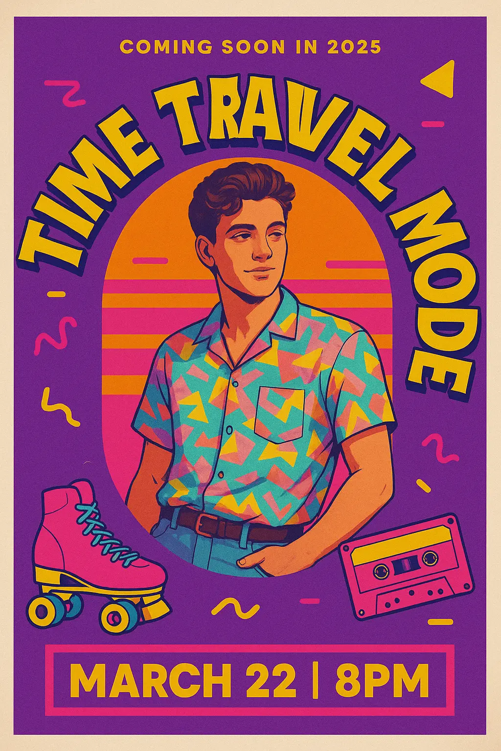 Retro Poster template with 80s fashion and neon colors