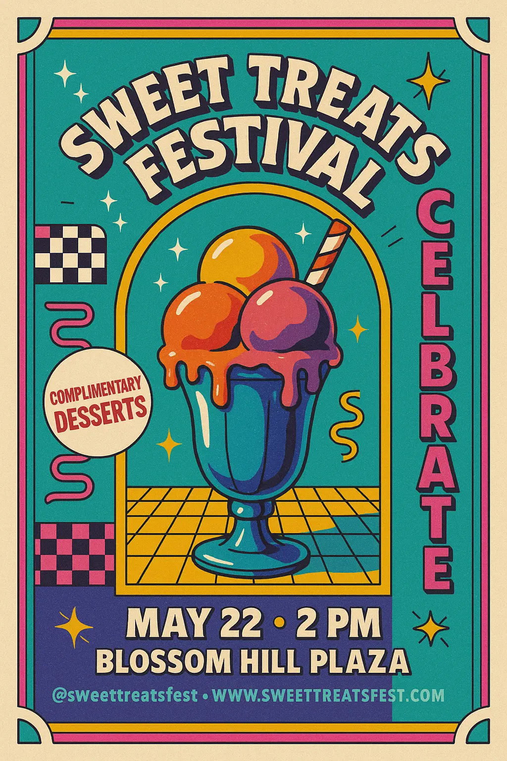 Retro Poster template featuring colorful ice cream sundae event