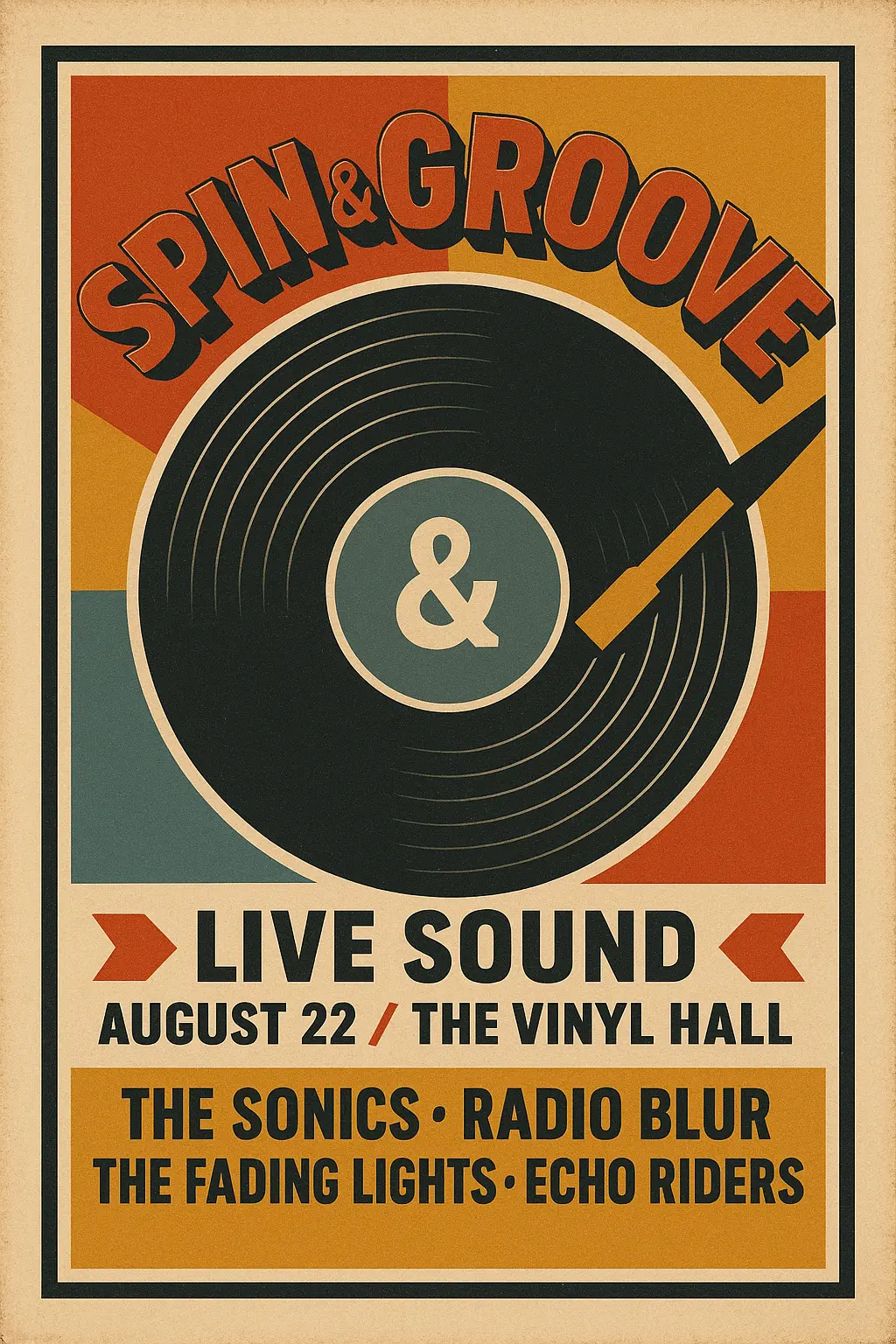 Retro Poster template with vinyl record and bold band lineup