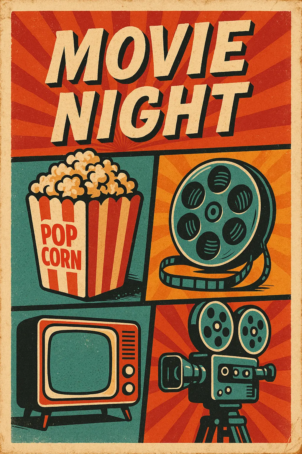 Retro Poster template with bold cinema and movie night theme