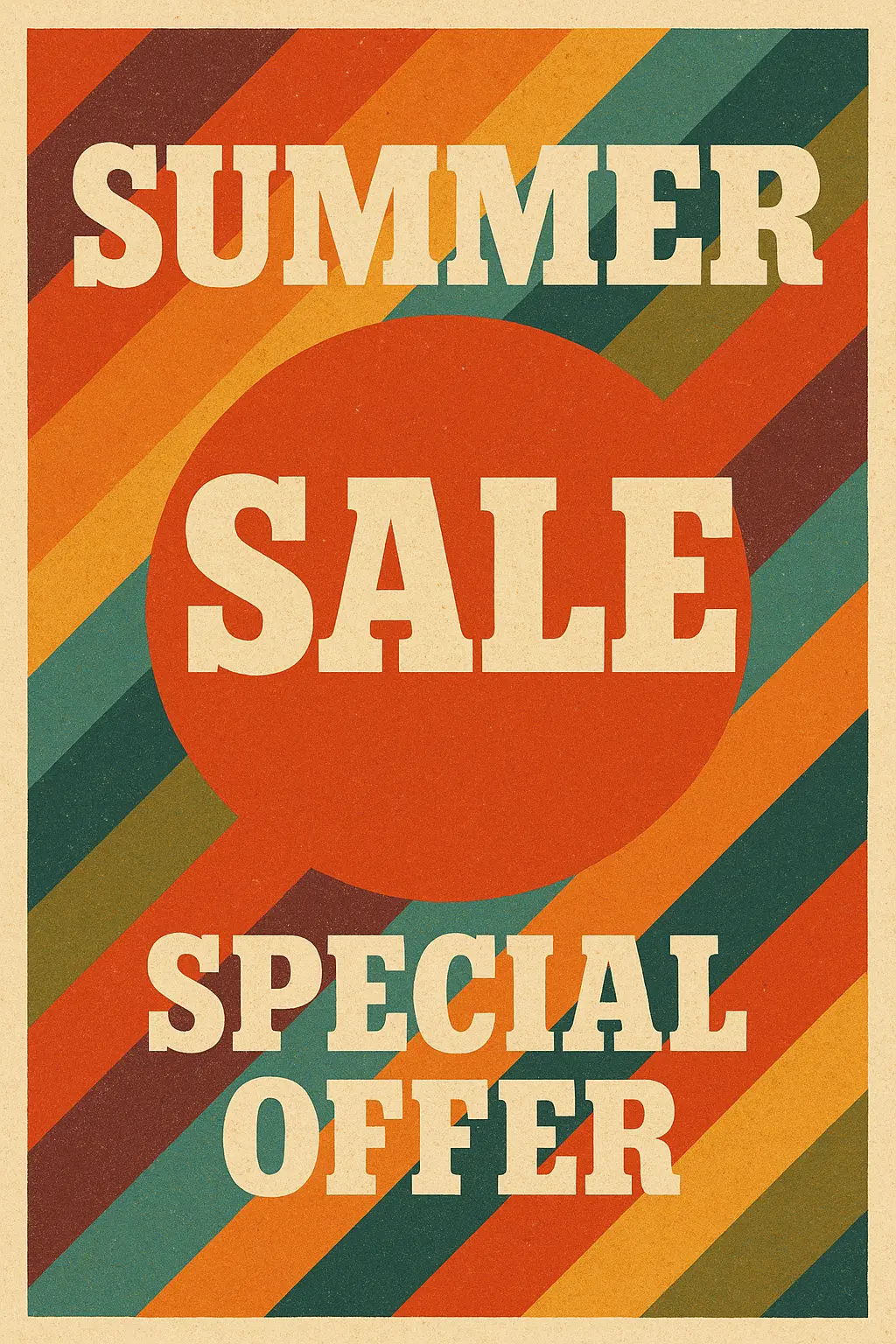 Retro Poster template with sale announcement and vibrant design.