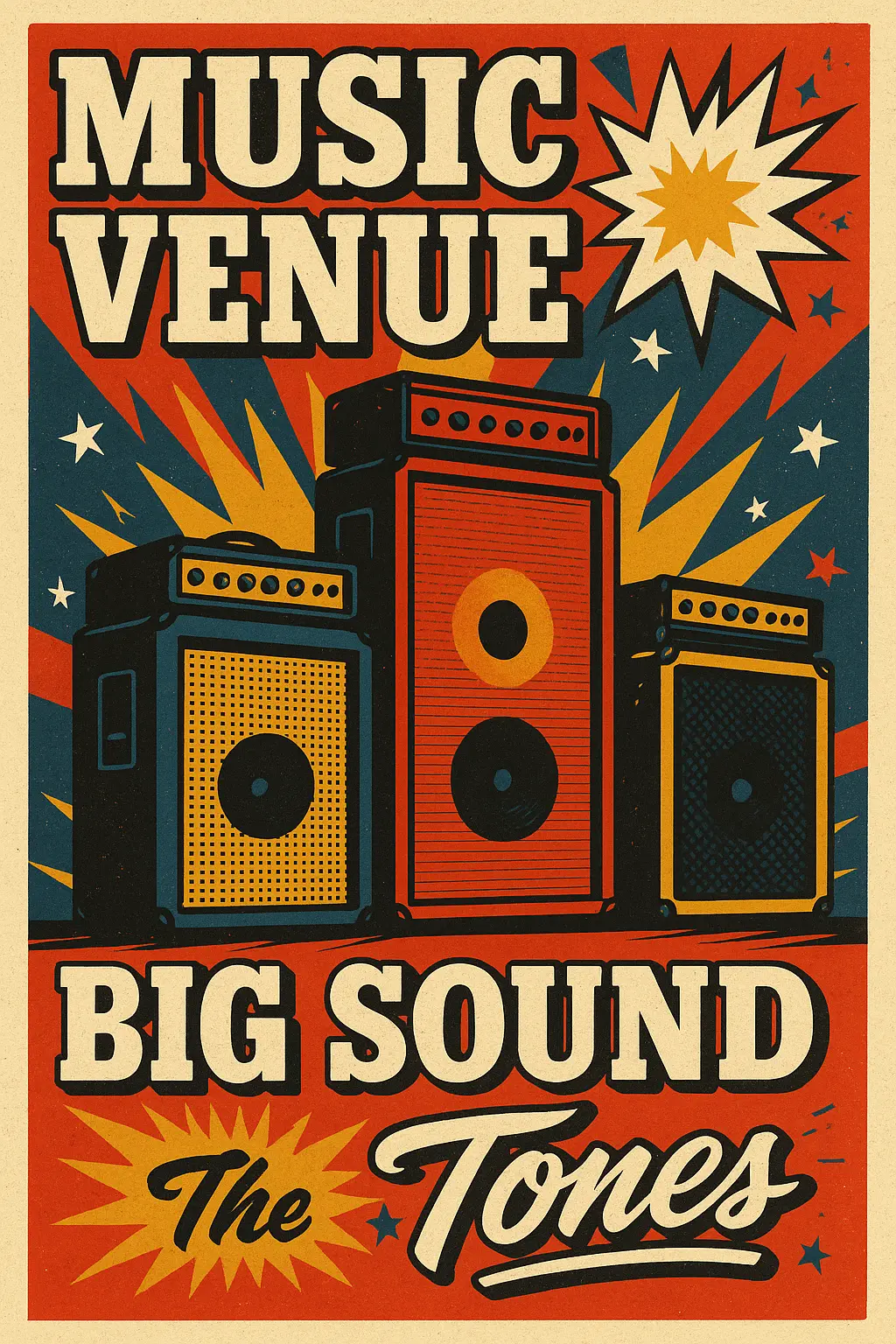 Vibrant 70s Retro Poster template for a music event.
