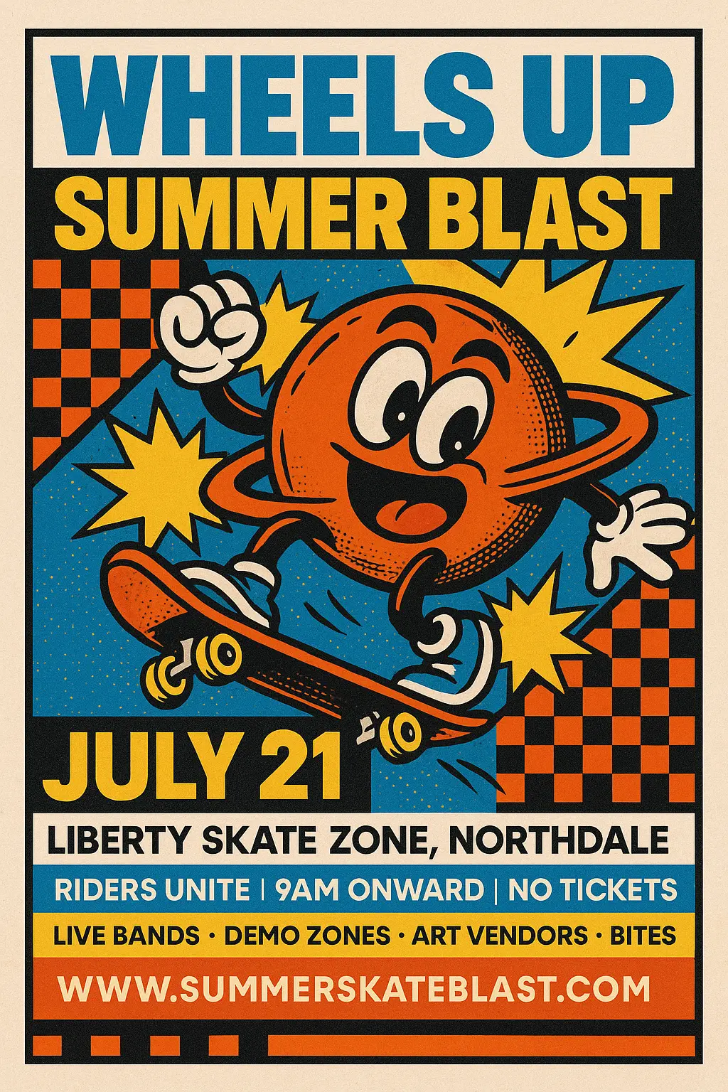 Retro Poster template for a bold skateboarding summer event