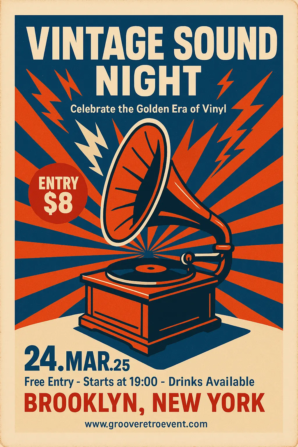Retro Poster template with gramophone and vibrant colors