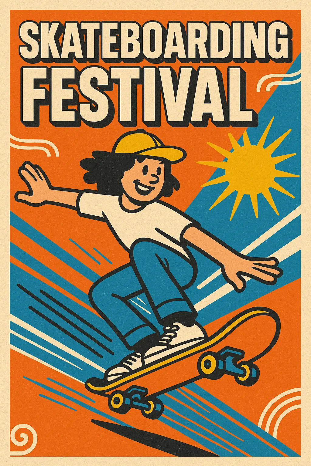 Retro Poster template for a lively skateboarding festival event