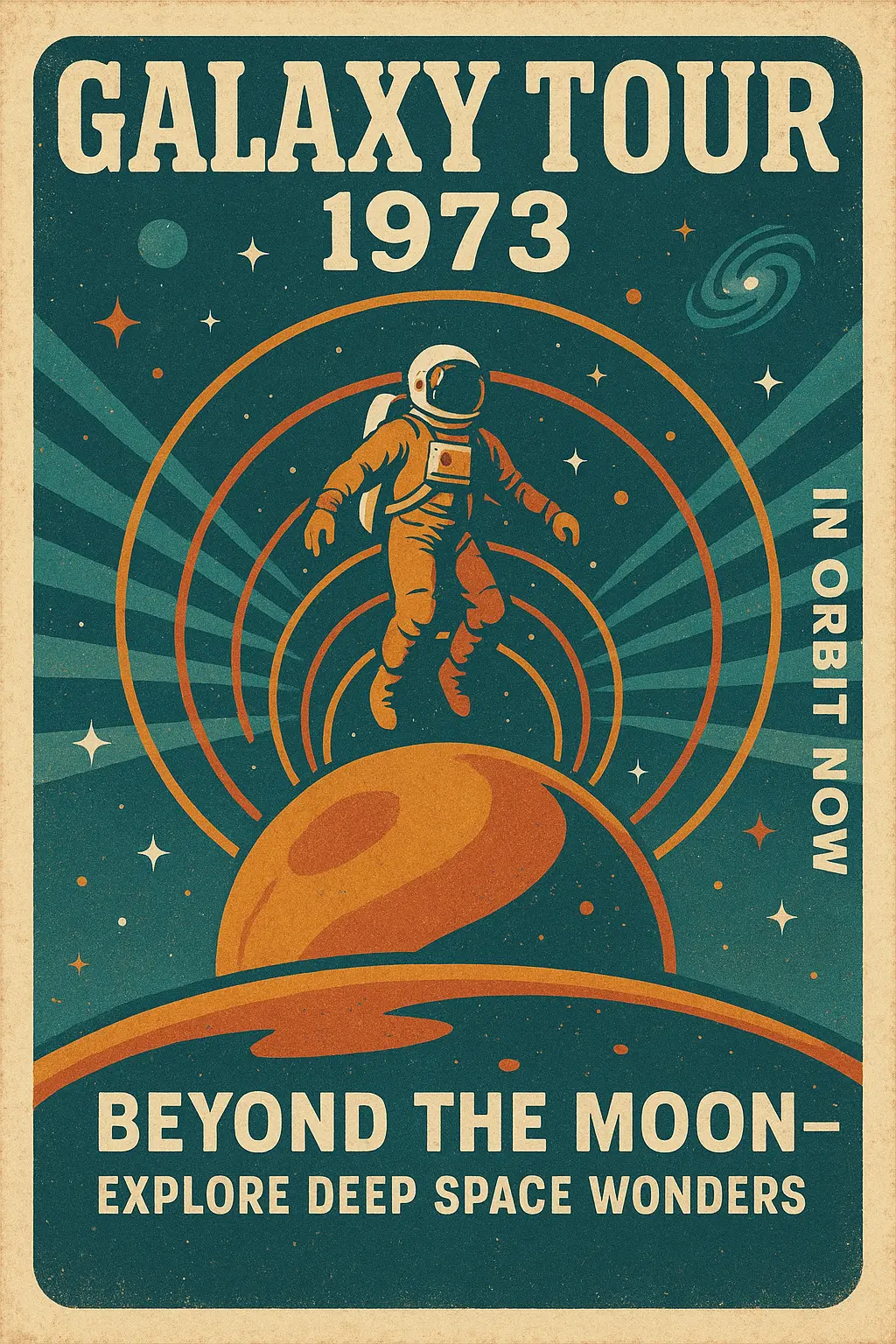 Retro Poster template of a 70s-style space tourism ad