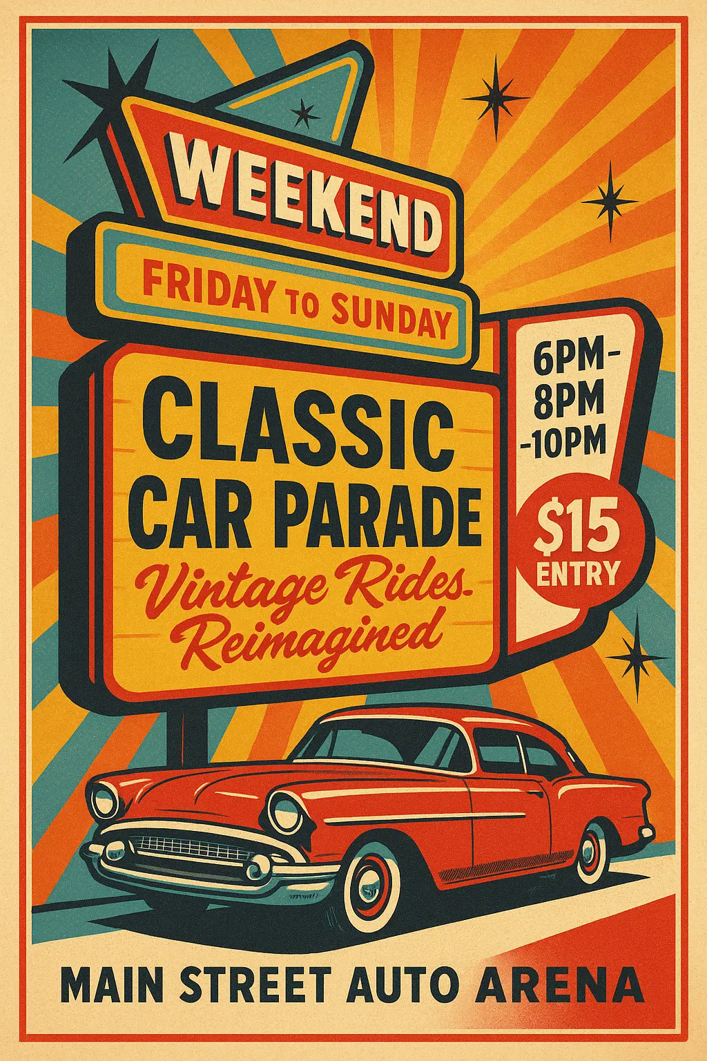 Retro Poster template with vintage car show theme