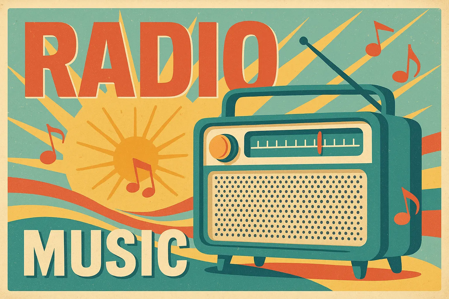 Retro Poster template with dancing guitarist and vibrant 70s colors