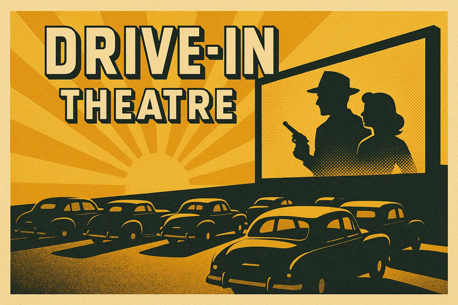 Retro Poster template of vintage car service with pin-up model