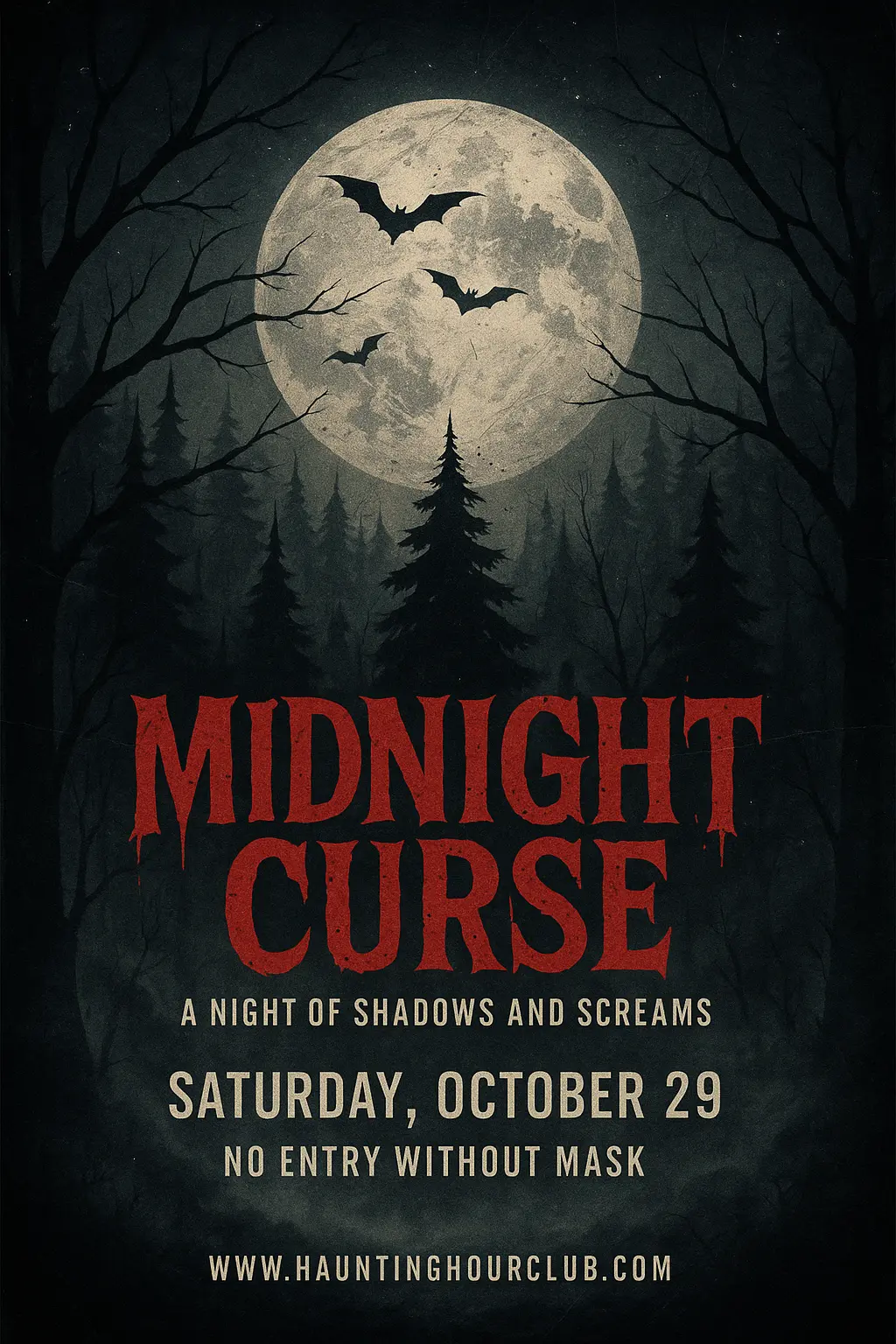 Scary Poster template with haunted forest and full moon