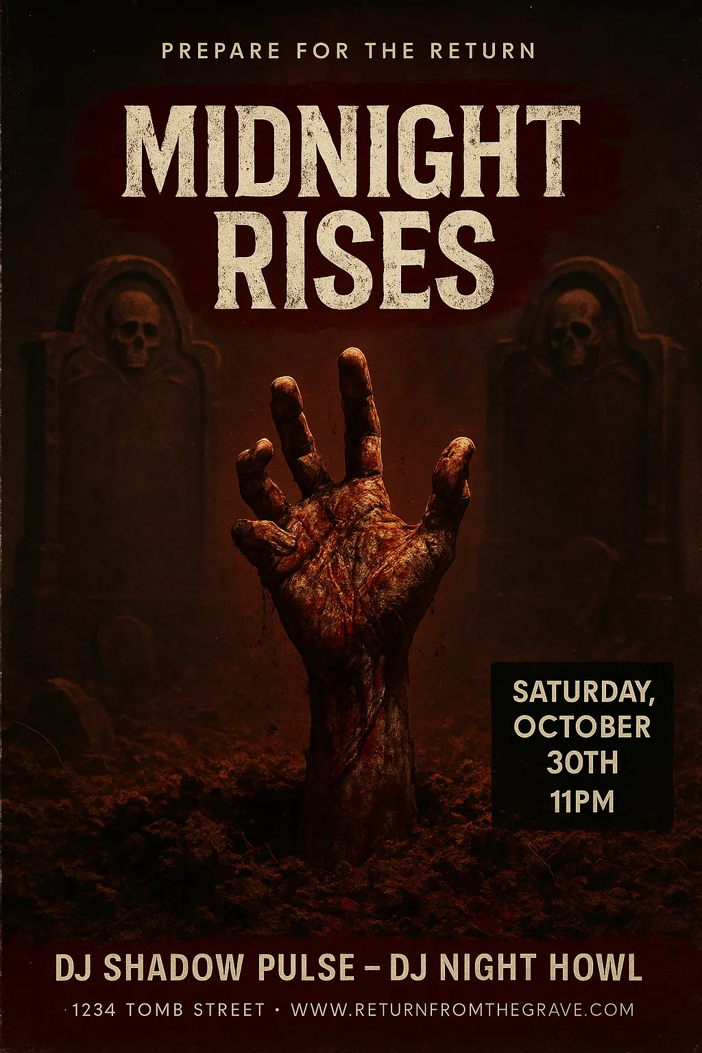 Scary Poster template with zombie hand rising from grave