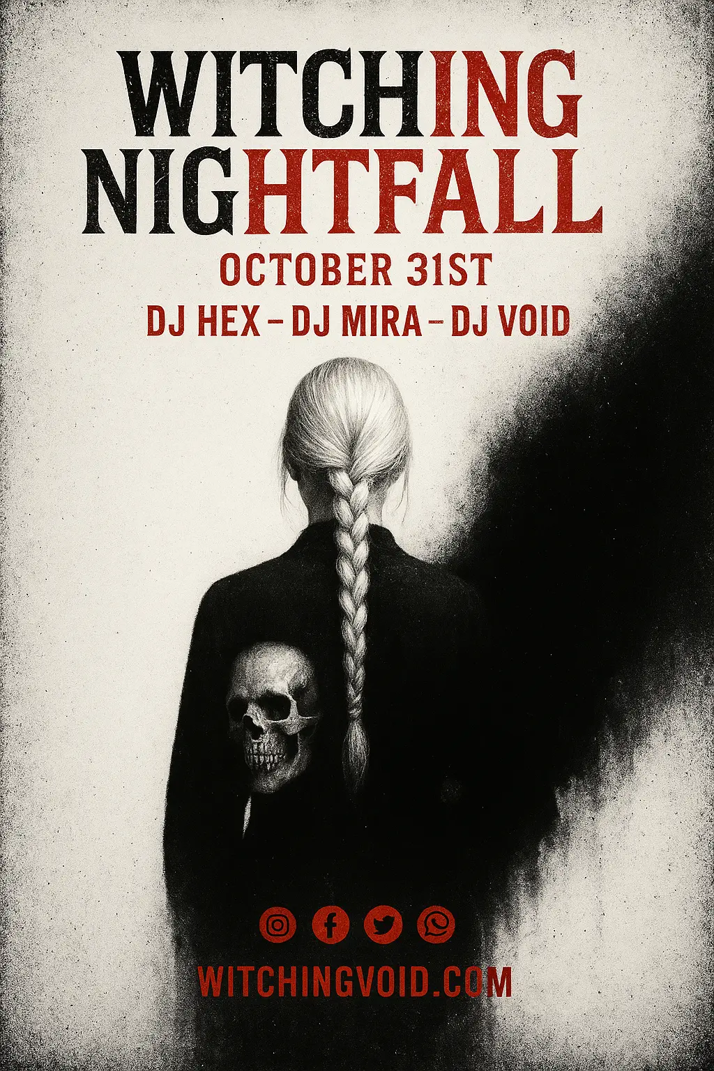 Scary Poster template with braided woman and skull in void
