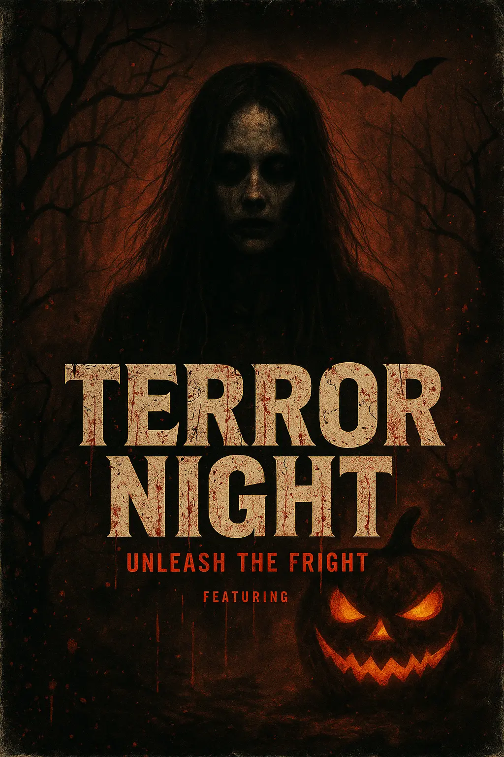Scary Poster template with spectral figure in forest.