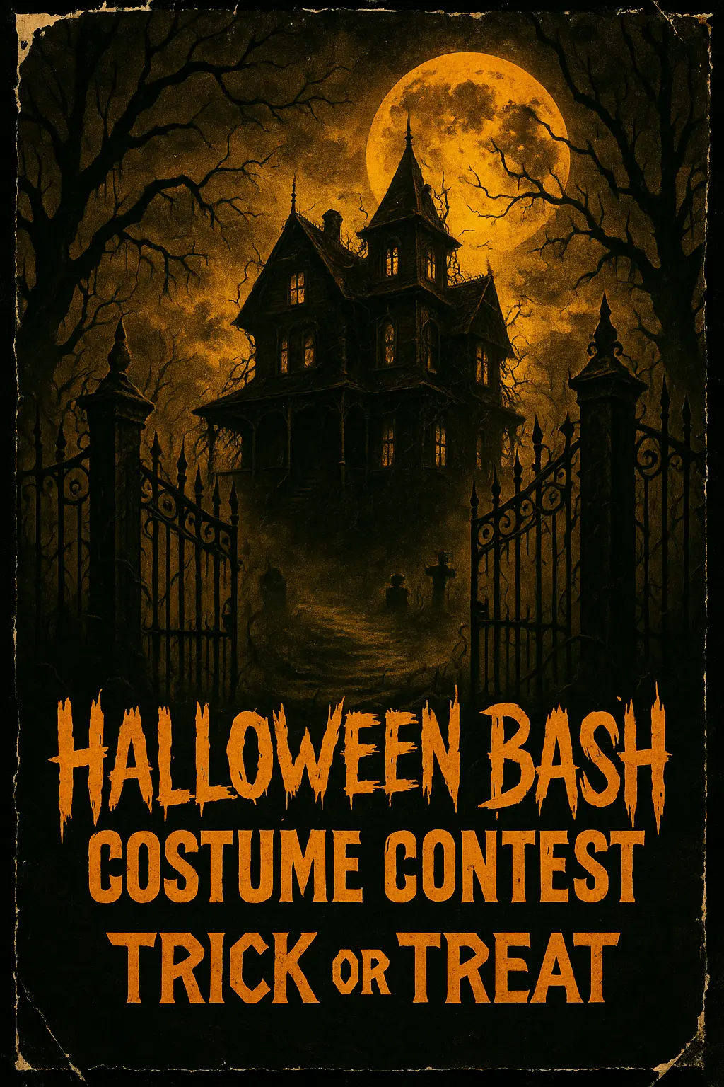 Scary Poster template with haunted house and eerie graveyard