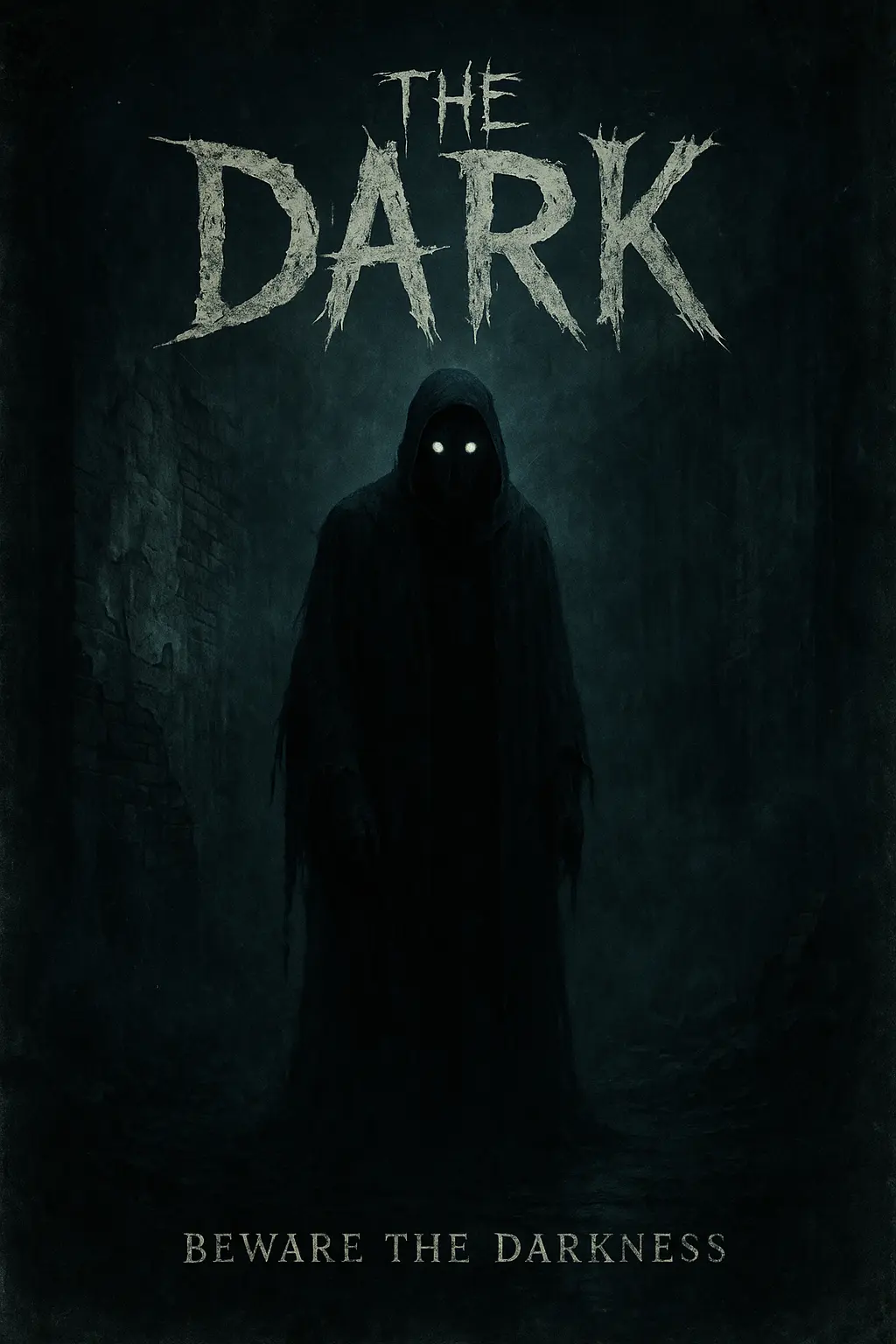 Scary Poster template with eerie figure in foggy alley