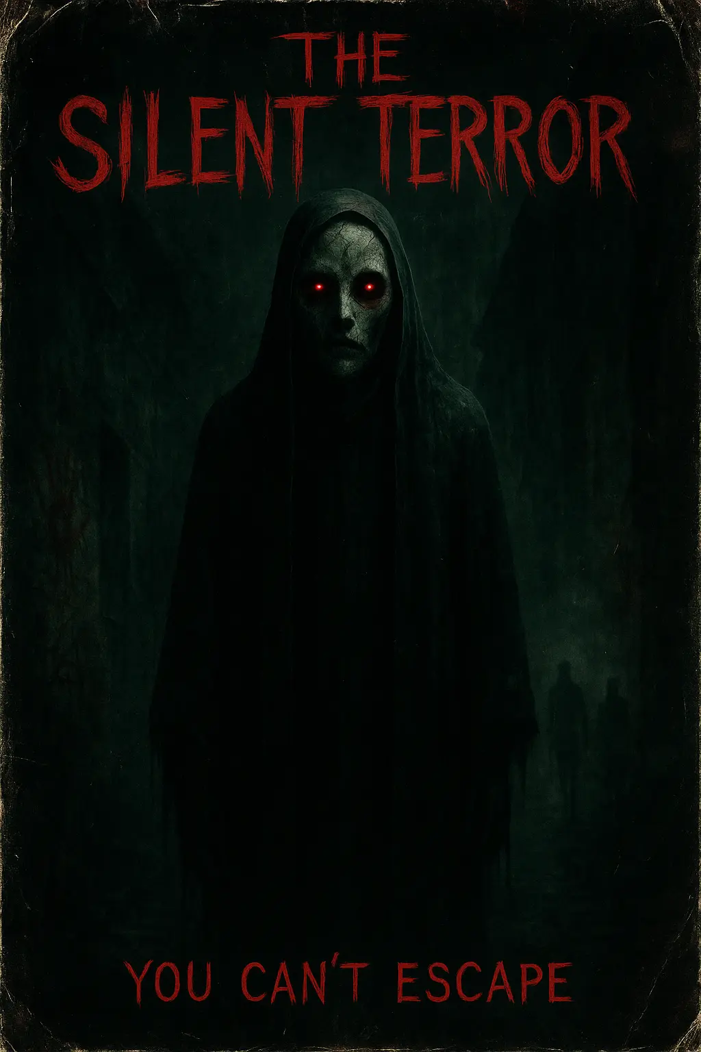 Scary Poster template featuring ghostly figure in foggy alley