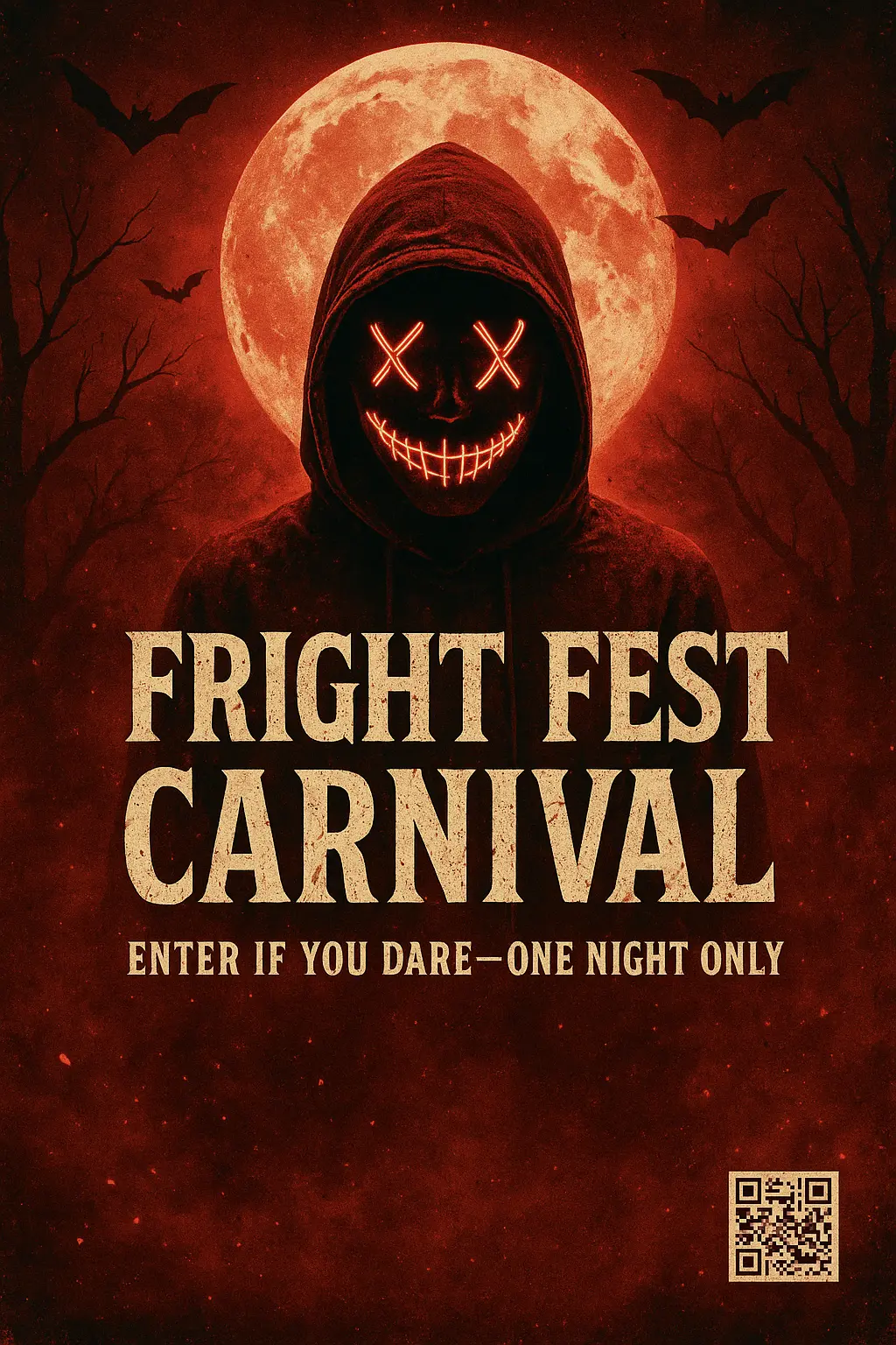Scary Poster template with hooded figure and blood-red moon