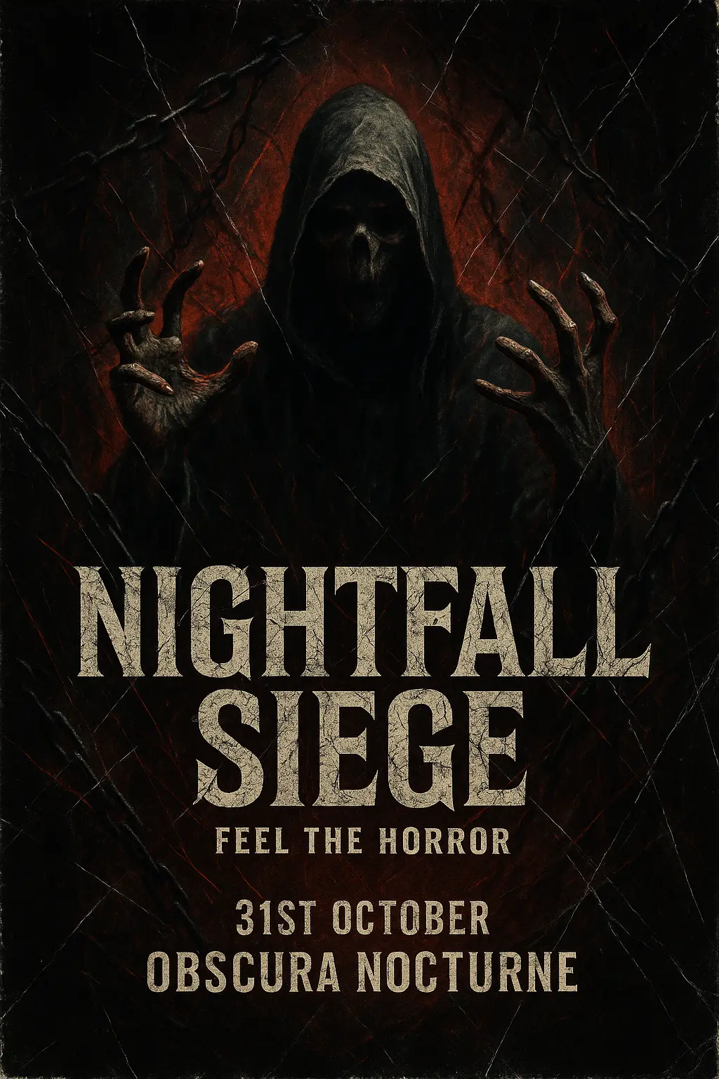 Scary Poster template with hooded figure in eerie glow.