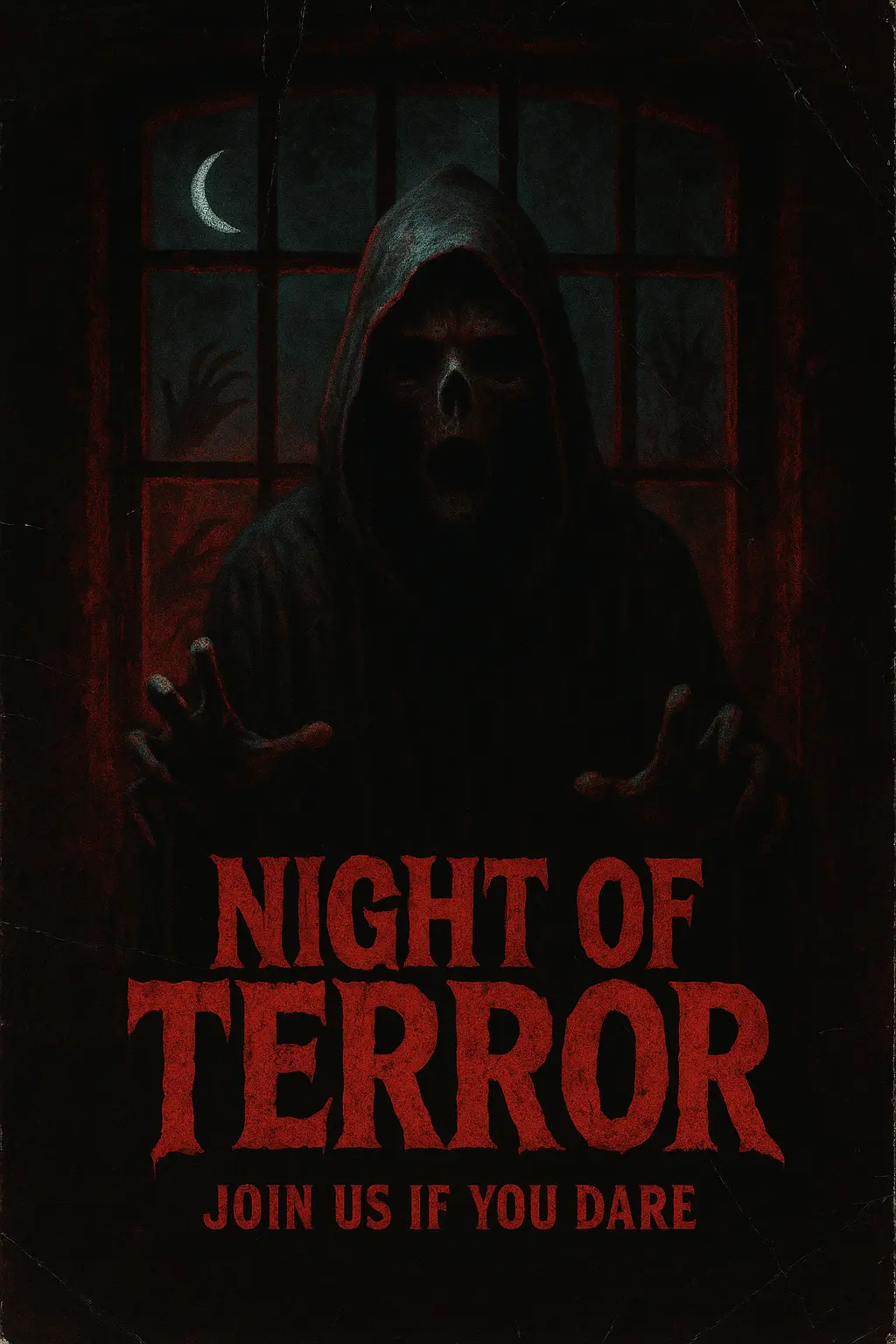 Spectral figure behind window, Scary Poster template.