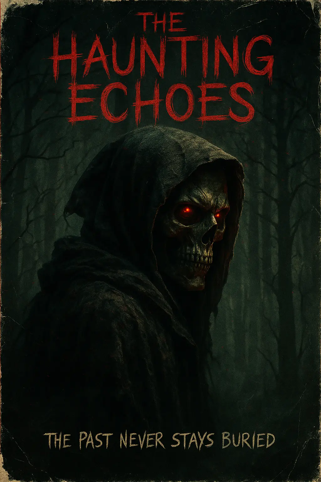 Scary Poster template featuring a skull-masked figure in a foggy forest