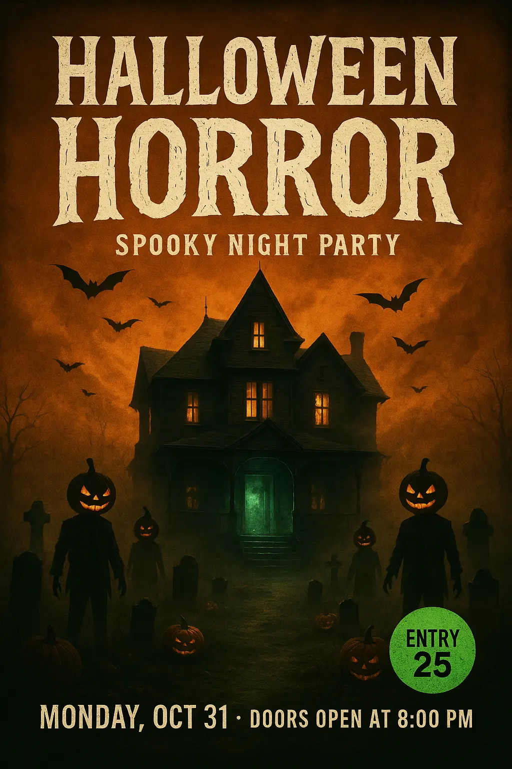 Scary Poster template with a haunted house and Halloween theme