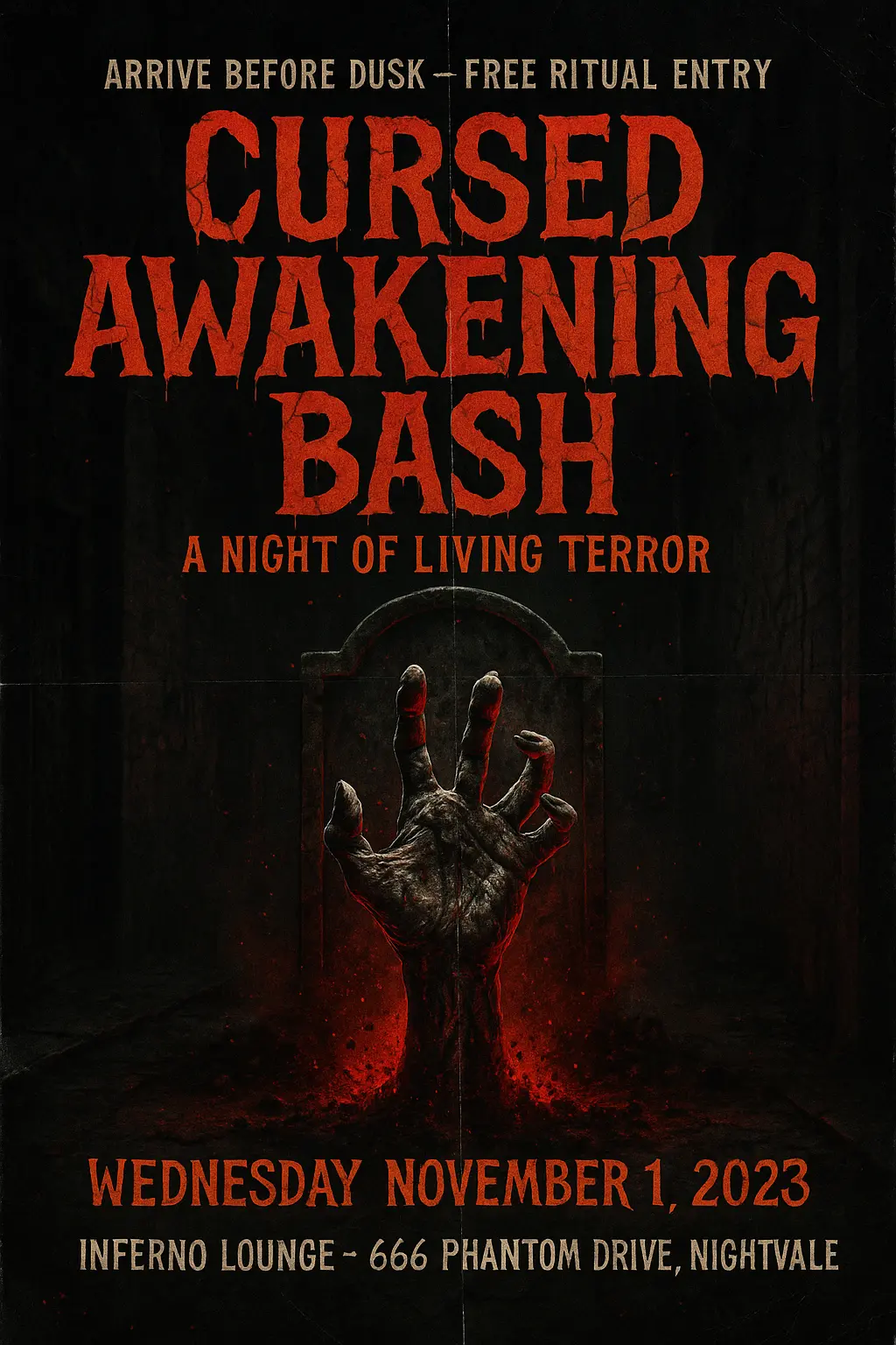 Scary Poster template with undead hand and horror text