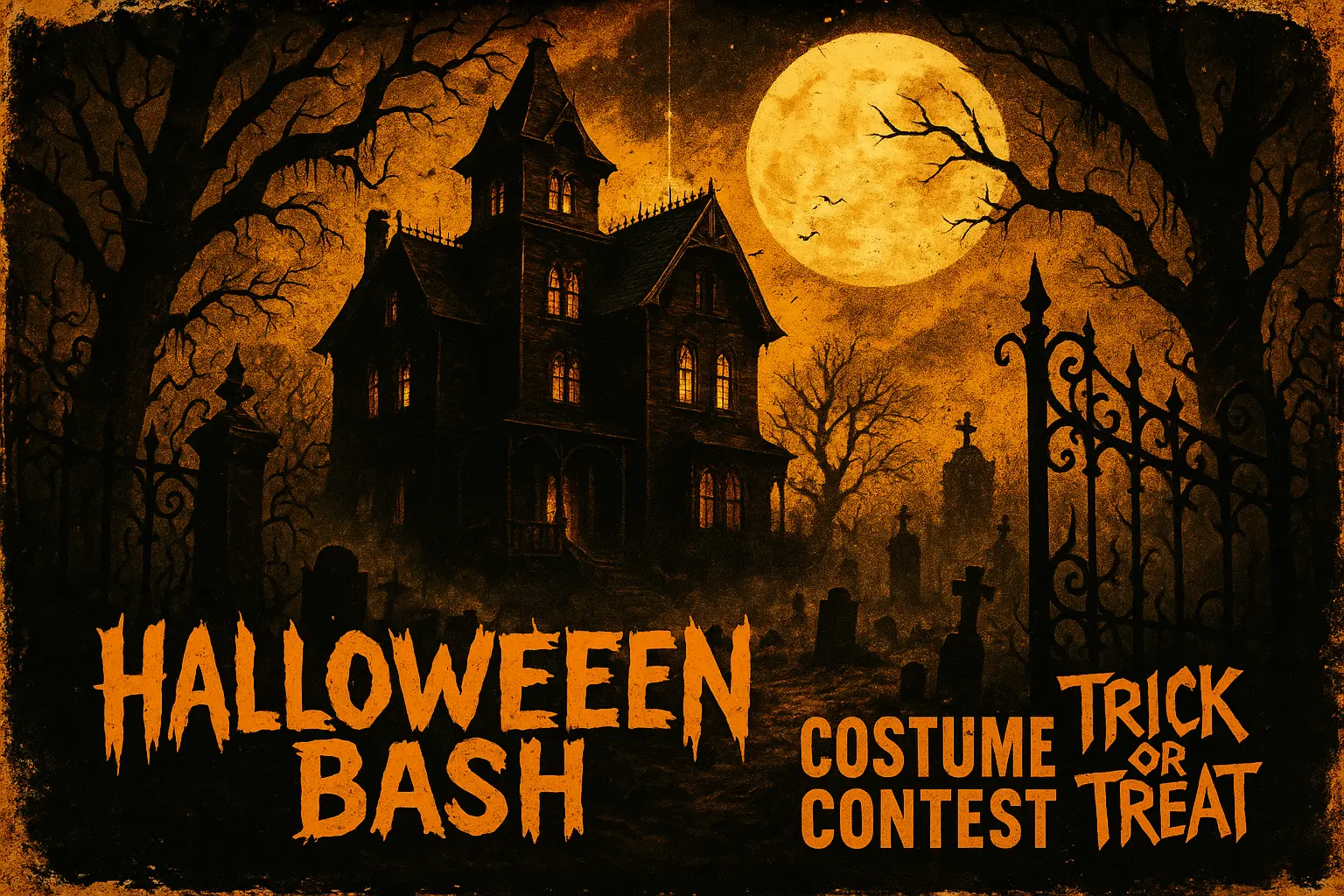 Scary Poster template with glowing eyes, torn textures, and blood-red tones.